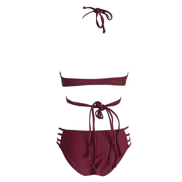 Cupshe Maroon Strappy Halter Bikini Set Medium Swimwear AB51062R New - Picture 2 of 5